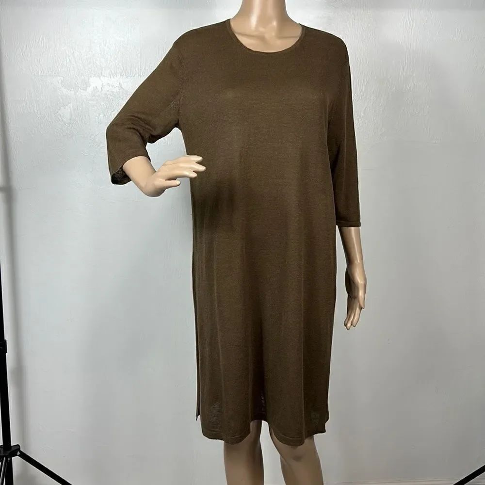J. Jill Brown Linen Blend 3/4 Sleeve Lagenlook Minimalist Tunic Top Size S